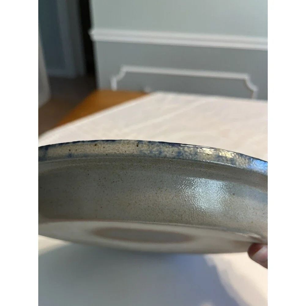 Vintage Eldreth Pottery Salt Glaze Blue Gray Pie Dish “Black Rock Retreat